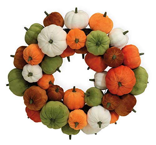 Boston International Fall Door Wreath, Orange Pumpkins