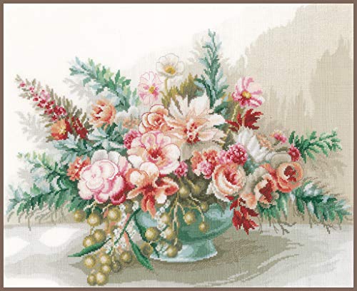 Vervaco Lanarte Counted Cross Stitch Kit: Bouquet of Flowers (Evenweave), 45 x 37cm, N
