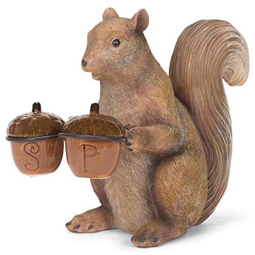 Transpac Squirrel Natural Brown 8 x 7 Resin Stone Harvest Salt and Pepper Shaker Set