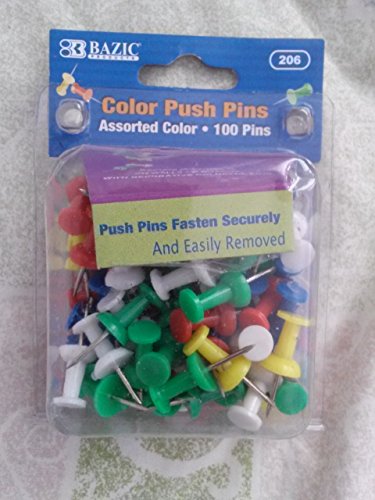 BAZIC Push Pins, Assorted, 100 Per Pack