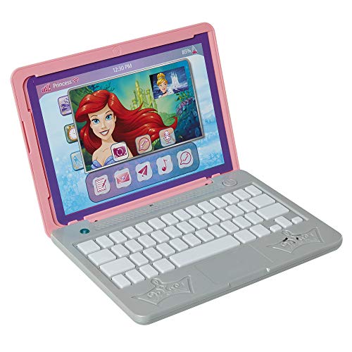 JAKKS Pacific Disney Princess Girls Play Laptop Computer Style Collection Click & Go Play Laptop for Girls with Sounds & Light Up On Button Features Removable Double-Sided Play Background, For Ages 3+