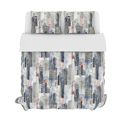 Belle Maison COLORFLY Skyline Duvet Set, Full/Queen, Chrome
