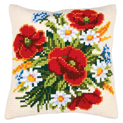 Vervaco Flowers Cross Stitch Cushion, Multi-Colour