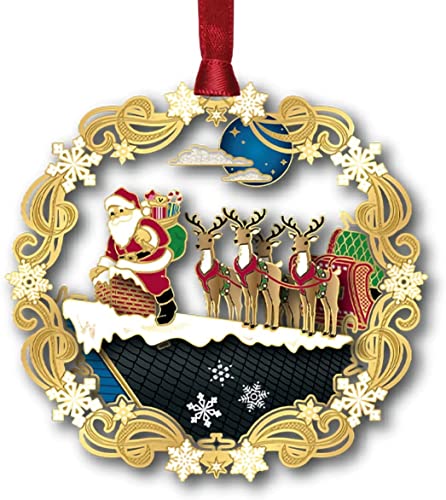 Beacon Design Roof Top Santa Ornament with Deer Snowflake Moon, Tree Decoration for Home Family