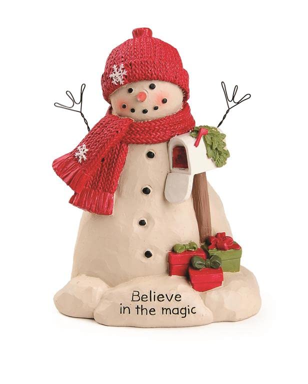 Blossom Bucket 228-13555 Believe in The Magic Christmas Snowman with Mailbox Figurine, 4-inch Height