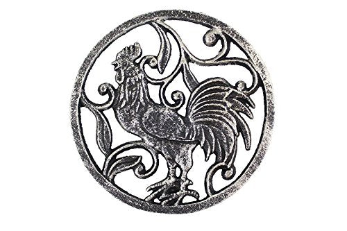 Hampton Iron Handcrafted Nautical Decor Rustic Silver Cast Iron Rooster Trivet 8" - Cast Iron Decoration - Rooster Home