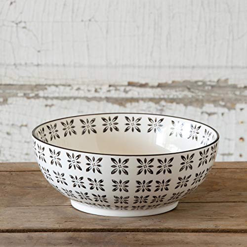 Park Hill Collection EAW00129 Norden Pattern Serving Bowl, 8-inch Diameter, Ceramic, Black and Ivory