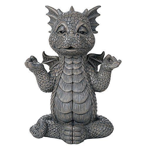 Pacific Trading Giftware Garden Dragon Meditation Inner Peace Yoga Decorative Garden Accent Sculpture Stone Finish 10 Inch Tall