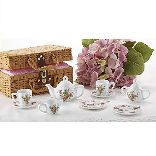 Delton Porcelain Tea Set in Basket, Multi Daisy