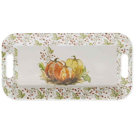 Boston International Thanksgiving Fall Autumn Melamine Serving Tray Platter with Handles, 15 x 8-Inches, Painted Pumpkin
