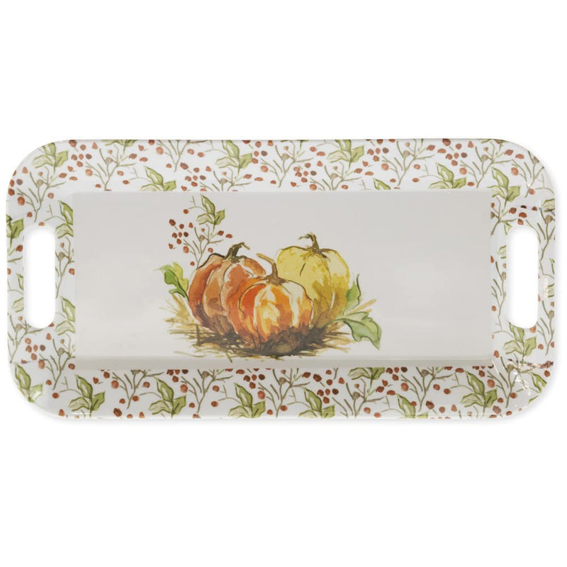 Boston International Thanksgiving Fall Autumn Melamine Serving Tray Platter with Handles, 15 x 8-Inches, Painted Pumpkin
