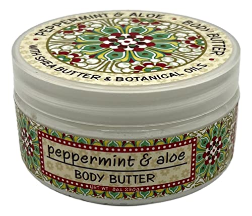 Greenwich Bay PEPPERMINT & ALOE Shea and Cocoa Butter Body Butter - From the Garden Collection - 8 Ounce Tub
