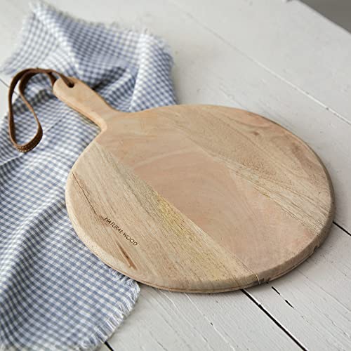 CTW Colonial Tin Works 510459 Small Round Cutting Board with Leather Strap, 16-inch Height