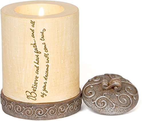 Comfort to Go by Pavilion Tea Light Candle Holder with Candle, Believe Sentiment, 4-Inch, Cylinder
