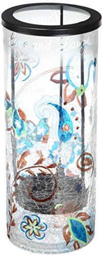 Pavilion Gift Company Perfectly Paisley Home Glass Hurricane Candle Holder, Crackled Glass, 10-Inch Tall, Candle Not Included