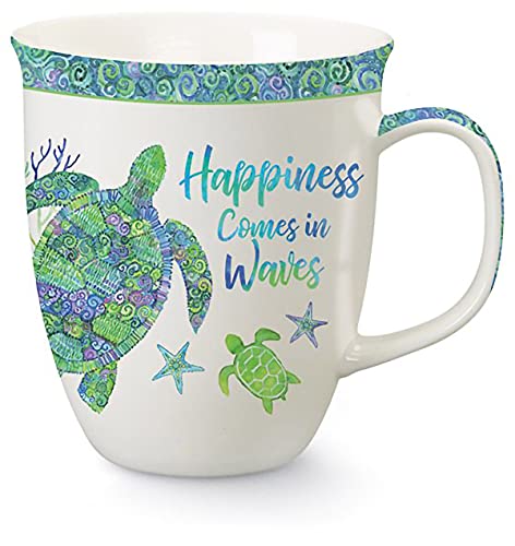Cape Shore Harbor Coffee Tea Mug Cup, Happiness Comes In Waves Gifts for Birthday Christmas, 15 Oz