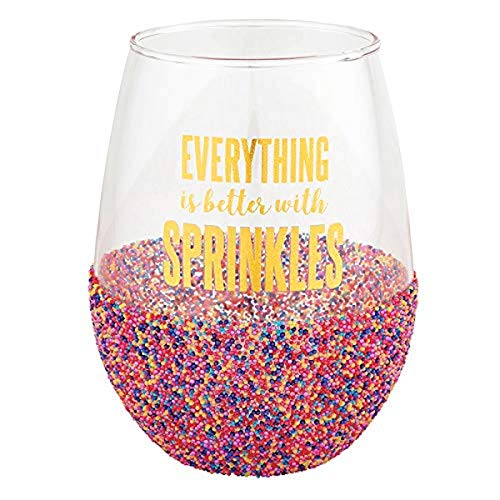Creative Brands Slant Collections Stemless Wine Glass, 20-Ounce, Better With Sprinkles