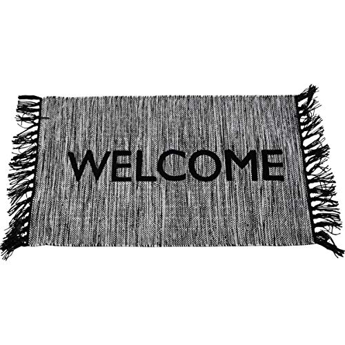 Foreside Home & Garden FTEX09619 Cotton Woven Outdoor Safe Welcome Entry Rug with Hand Tied Fringe, Black