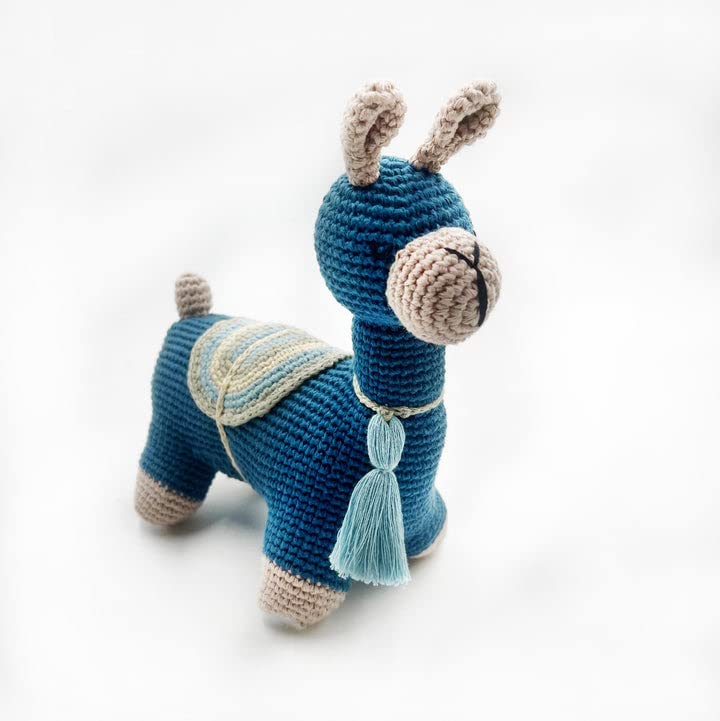 Pebble | Blue Llama Rattle | Crochet | Fair Trade | Pretend | Imaginative Play | Woodlands | Rattle | Machine Washable