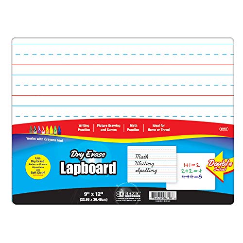 BAZIC 9" X 12" Double Sided Dry Erase Lap Board, Primary Ruled & Blank, Ideal for Kids Learning Writing Drawing Coloring at Home School Class, 1-Pack