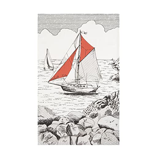 Coucke Sailing Ship Tea towel in cotton, 50X75 cm, Machine Washable