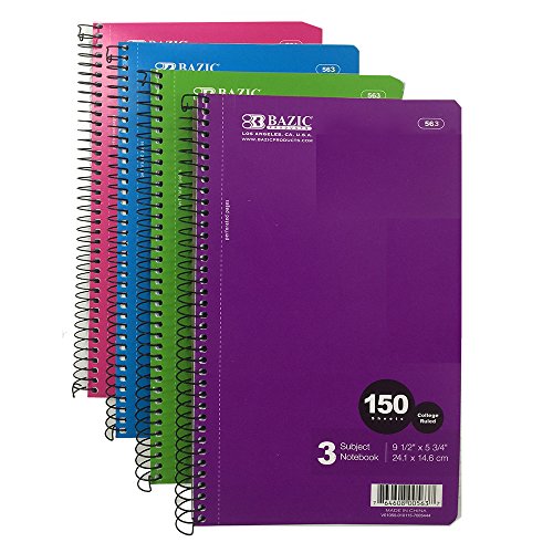 BAZIC C/R 150 Ct. 9.5" X 5.75" 3-Subject Spiral Notebook