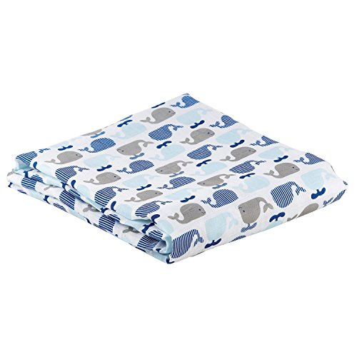 Creative Brands Stephan Baby Cotton + Viscose Swaddle Blanket, 45" x 45", Whales