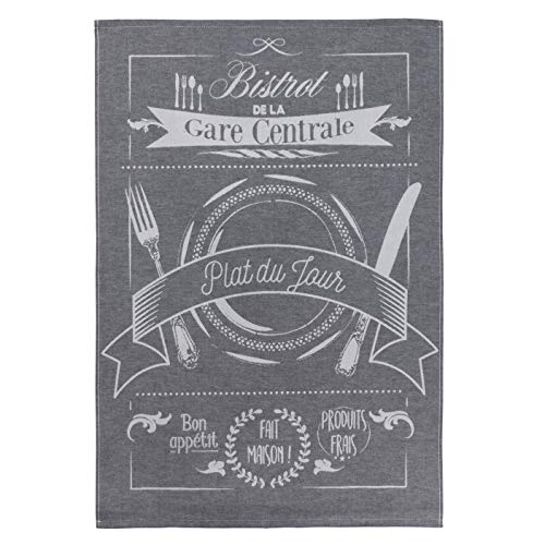 Coucke French Cotton Jacquard Towel, Bon Appetit Noir, 20-Inches by 30-Inches, Black and White