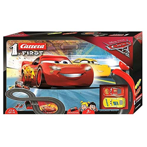 Carrera First Disney/Pixar Cars 3 - Slot Car Race Track - Includes 2 cars: Lightning McQueen and Dinoco Cruz -  Battery-Powered Beginner Racing Set for Kids Ages 3 Years and Up