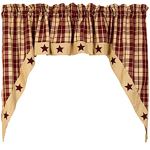 Country House Collection 90585 Burgundy Farmhouse Star Lined Swag, 36-inch