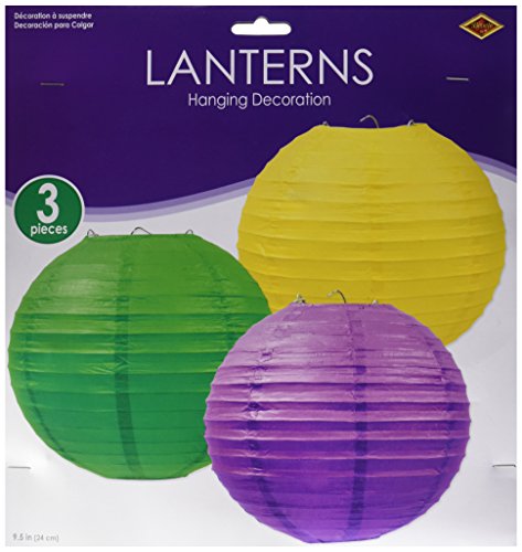 Beistle Paper Lanterns (3 Pcs) -1 Pack, Golden-Yellow/Green/Purple