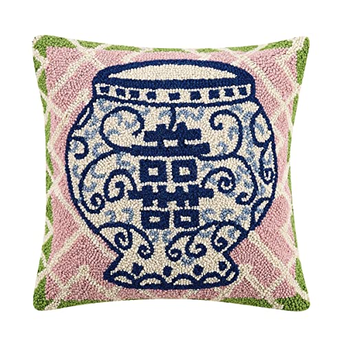 Peking Handicraft 30TG405C16SQ Double Happiness Poly Filled Hook Pillow, 16-inch Square, Wool and Cotton