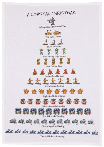 Peking Handicraft 12 Days of a Coastal Christmas Flour Sack Kitchen Dish Towel, 18 Inch X 26 Inch