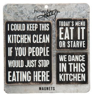 Primitives By Kathy- 3 Pc.- Kitchen Magnet Set- 5.50" Square, 3" X 4", and 2" Square