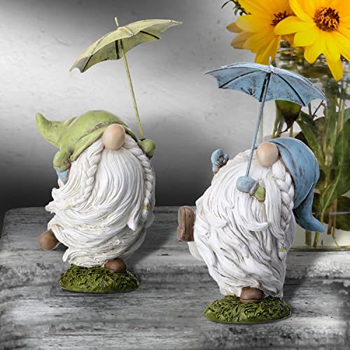 Regency International Resin Gnome with Metal Umbrella, 5 Inches, Figurine, Garden, Tabletop Decor, 2AS