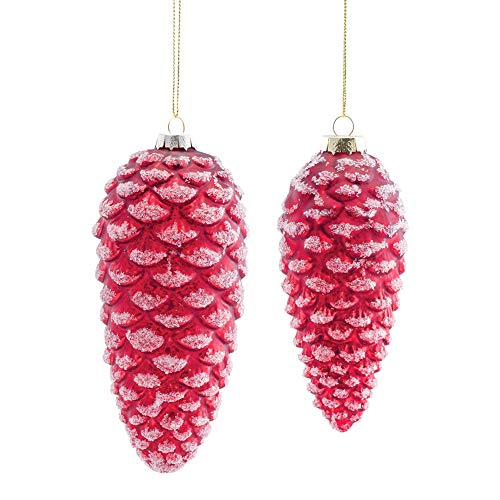 Melrose 80873 Glass Pine Cone Hanging Ornament, Set of 2, Red