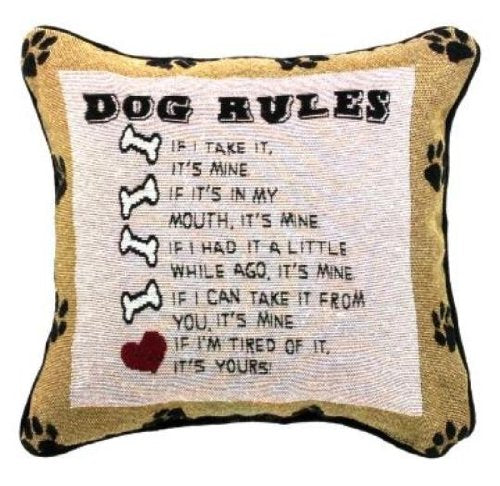 Manual Dog Rules Pillow, 12-1/2-Inch Square