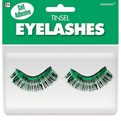 Amscan 397281.03 Non Toxic Self Adhesive Tinsel False Eyelashes, Green