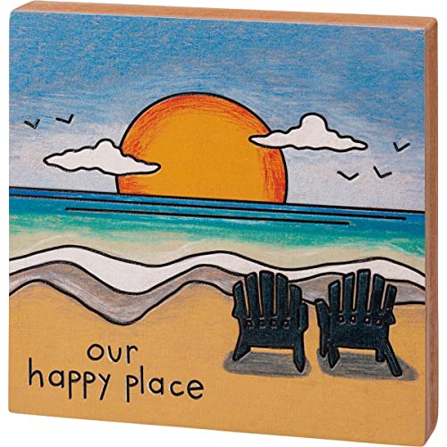 Primitives By Kathy 112822 Our Happy Place Block Sign, 6-inch Square