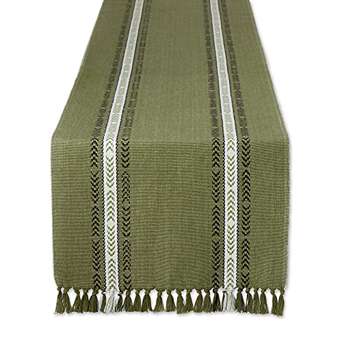 DII Design Everyday Collection, Fringed Stripe Tabletop, Table Runner, 14x108, Olive