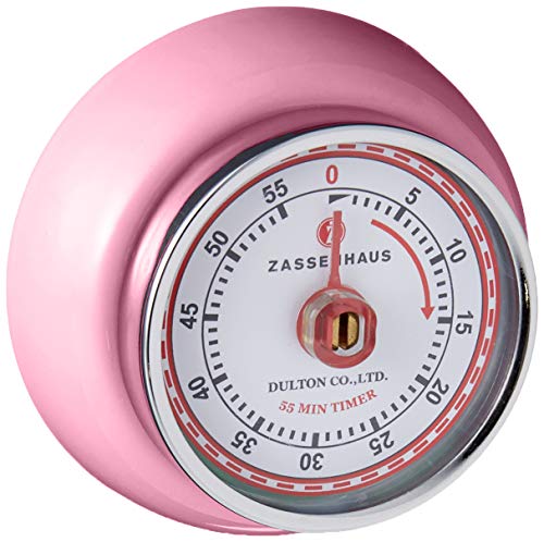 Frieling Zassenhaus Magnetic Retro Kitchen Timer, Classic Mechanical Cooking Timer (Pink)