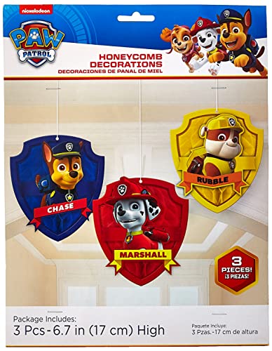Amscan Amscam AMI 291462 3 Count Paw Patrol Honeycomb Decorations, Multicolored