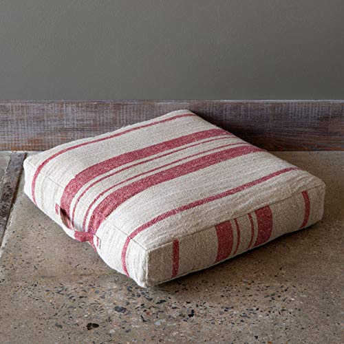 Park Hill Collection Linen Striped Floor Cushion with Handle (Red)