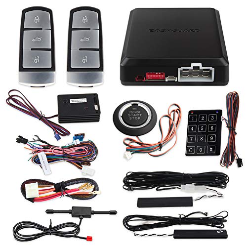 EASYGUARD EC002-V0-NS PKE car Alarm System with Push Engine Start Stop Button Remote Engine Start auto Lock Unlock car Door Shock Sensor Warning Touch Password keypad Hopping Code