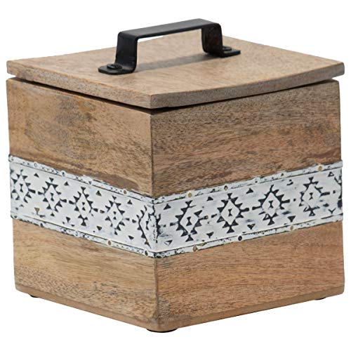 Foreside Home & Garden Antique White Wood Jewelry Trinket Storage Box with Handle