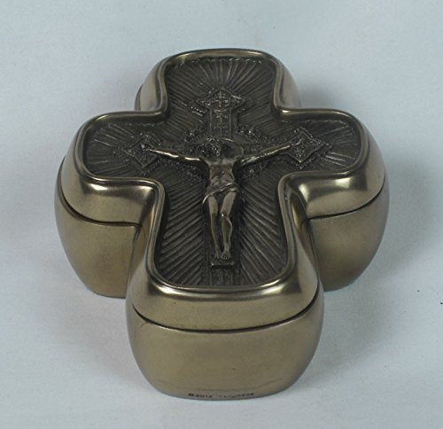 Unicorn Studio US 5.25 Inch Cold Cast Decorative Crucifix Trinket Box, Bronze Color