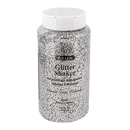 BAZIC Glitter Shaker 1 LB Silver Metallic Color, Sparkling Powder in Large Jar for Kids Slime Paints Crafts Nail Art Polish Skin Halloween Party, 1-Pack