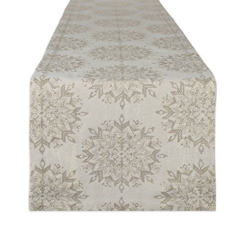 DII Holiday Tabletop Collection Sparkle Metallic, Table Runner, 14x72, Jacquard Snowflakes