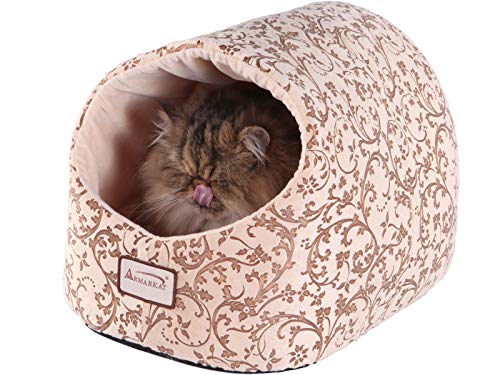 Armarkat Cat Bed with Flower Pattern, Beige