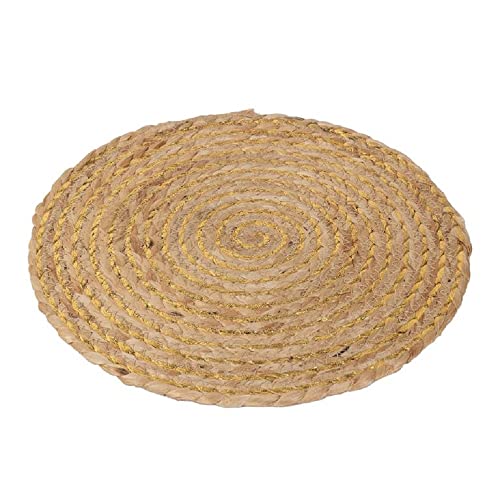 Blossom Bucket Swirl Jute Candle Coaster Gold Printed, Large, 12-inch Diameter
